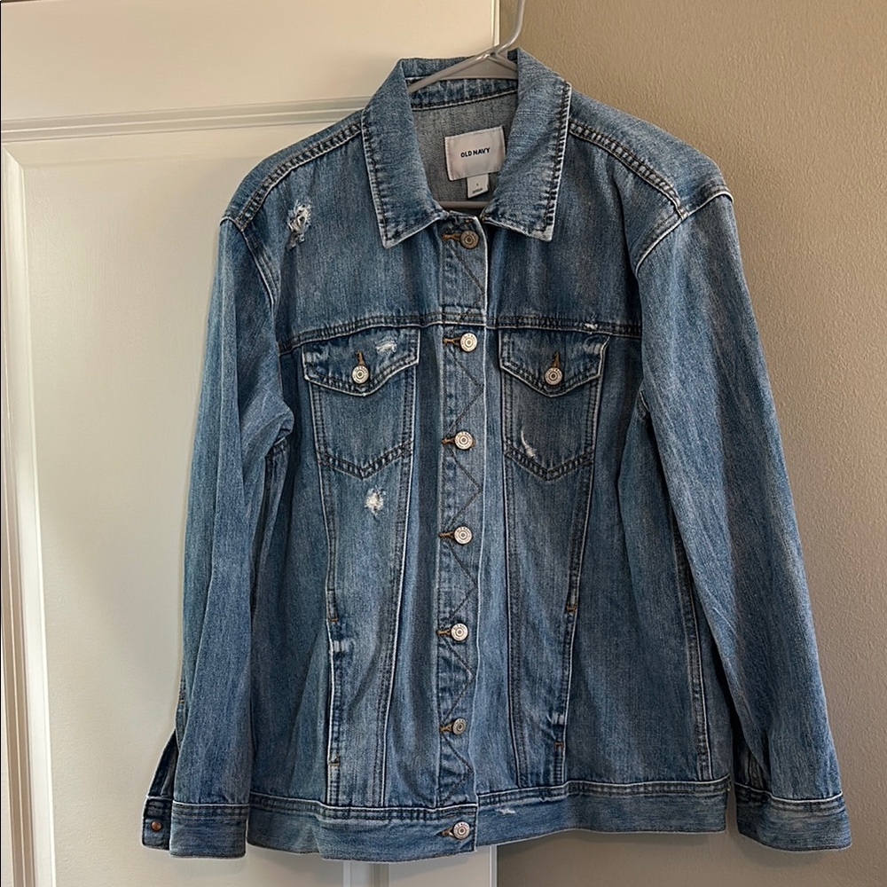 Old Navy Blue Jean Jacket with Distressing and Classic Trucker Style
